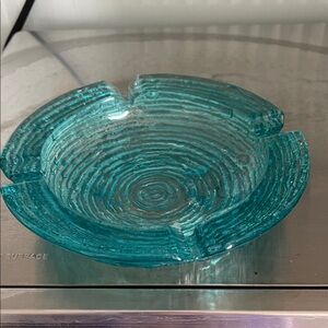 Turquoise Textured Glass Ashtray - Home Art